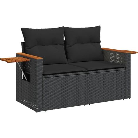 Maison Exclusive - Gartensofa mit Kissen 2-Sitzer Schwarz Poly Ra