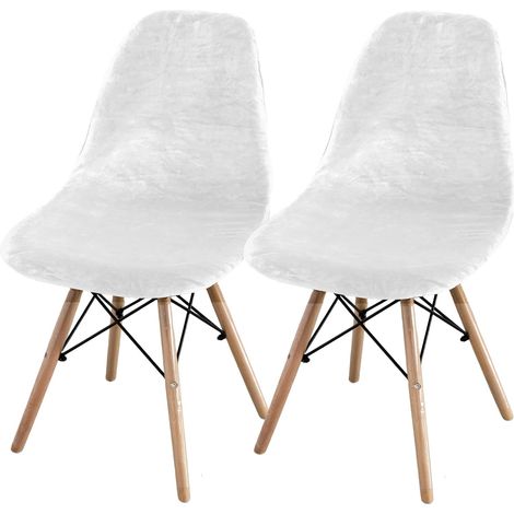 Set of 2/4/6 Mid-Century Modern Dining Chair Covers – Armless Chair Covers for Kitchen, Dining Room (White) (1/5)