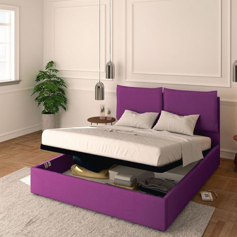 Baldiflex Letto Contenitore Matrimoniale 160x200 Licia in Tessuto con Rete a Doghe colore Fucsia (1/5)