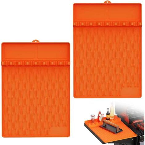 tapis de cuisson en silicone – Outils résistants à la chaleur compatibles avec Blackstone – Organisateur de barbecue avec bac de récupération des graisses (Orange) (1/5)