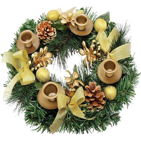 Guirlande De Noël Avec Porte-Bougie - Anneau Décoratif Pour Table Et Mur - Baies Rouges Et Ruban - 1 Pièce
