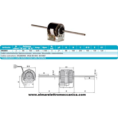 ELCO 3RGB 80-40/6 Motore BIALBERO 3 Velocità 160 W aspiratore Fan Coil