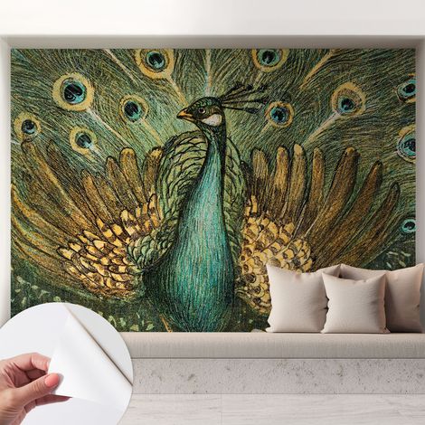 Papier peint autocollant adhésif avec imprimé installation simple qualité excellente sans désordre Paon majestueux 208x146 cm (1/5)