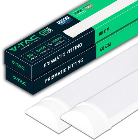 2x Réglette LED Linéaire 60 cm - 20W - Chip - Luminosité - Plafonnier Lampe Rectangulaire 2400 Lumen IP20 pour Plafond, Garage, Magasin - Tube Led - Lumière 3000K Blanc Chaud (1/5)