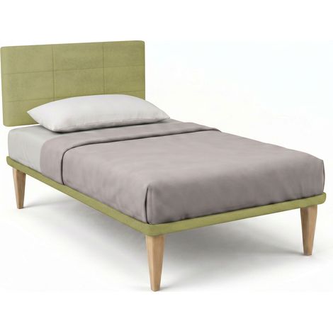 Letto 1 Piazza e Mezza con Rete Rivestita 120x190 cm Microfibra Tè Verde Tessis Testata Square (1/5)