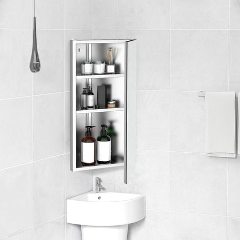 Armario esquinero para baño, armario con espejo, cierre magnético y 3 estantes que ahorran espacio, 60x30x18,4 cm.