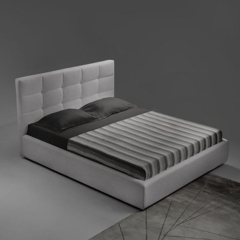 Lit double Napoli en tissu gris avec conteneur (1/3)