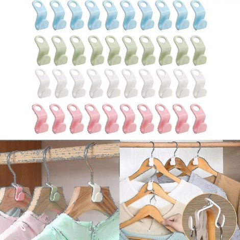 Lot de 40 crochets de fixation pour cintres, système de rangement en cascade pour penderie et gain de place. (1/3)