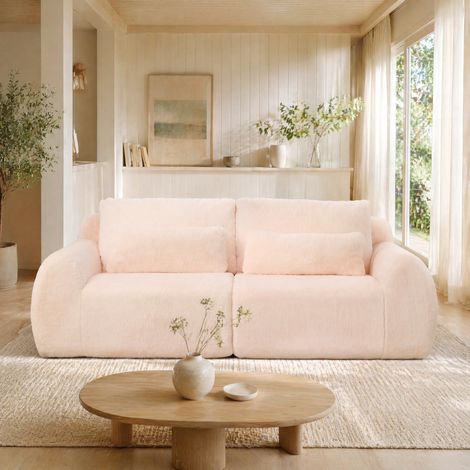 Divano 2 posti 208x101x81 cm rosa, USB e tasca laterale, senza telaio, mousse MEUBLIV (1/5)