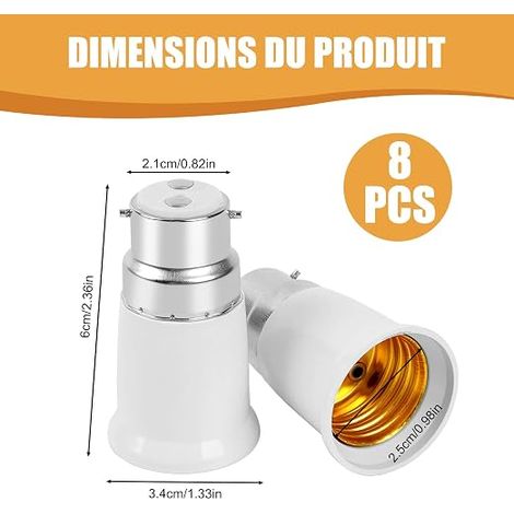 Adaptateur B22 vers E27, Convertisseur de Douille Baïonnette B22 à E27 pour Ampoule LED, Incandescente, Halogène, CFL, 0-220V, Adaptateur Culot Douille pour Éclairage Domestique (1/4)