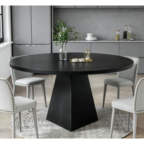 Table Ronde Extensible 120-160 cm, Pied Central Bois, Gain de Place pour Salle à Manger, Table à Manger Ronde( Noir) (1/5)