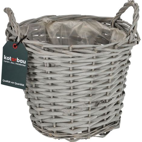 KOTARBAU® Panier Osier - Cache Pot Plante Intérieur - ⌀ 23 cm - Corbeille Osier Ronde - Panier Plante - Pot de Fleur Tressé - Gris - Rustique (1/4)