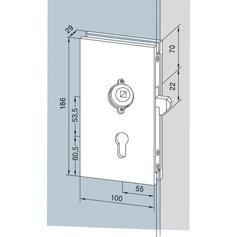Serrure de porte coulissante 05.202, aluminium argenté anodisé Ferrure de porte en verre – Accessoires