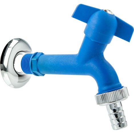 tecuro KTW-Auslaufventil 1/2 Zoll mit Schlauchtülle, Wandrosette, blau (1/5)
