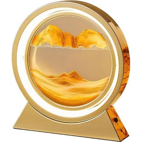 Lampe LED sablier 3D, 10 pouces Quicksand Night Light Quicksand Moving Rotating Art Sand Scene Crafts Ornement de table, 3 couleurs Gradation USB Moving Sand Painting Light for Home Decor Gift - RWLam