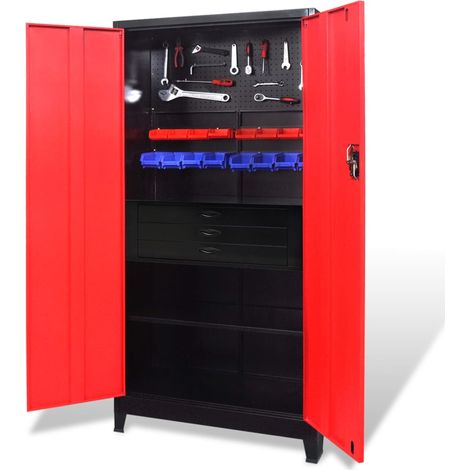 Armadio Portautensili con Cassetti 90x40x180 cm Rosso e Nero vidaXL (1/5)