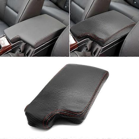 Revêtement d'accoudoir en cuir texturé fibre de carbone avec liseré rouge pour BMW Série 3 E90 (2005-2012) - Garniture de revêtement d'accoudoir de console centrale (1/5)
