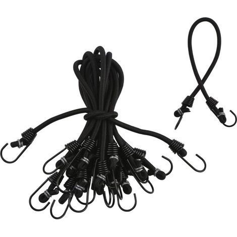 Lot de 10 mini tendeurs en latex noir avec crochets en métal durables pour bagages, camping, vélos - 35 cm (1/4)