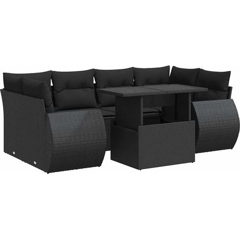 vidaXL Set Divani da Giardino con Cuscini 7pz Nero Polyrattan (1/5)