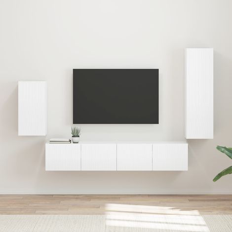 TV-Schrankset Wandmontiert 4 pcs Hochglanz Weiß Holzwerkstoff