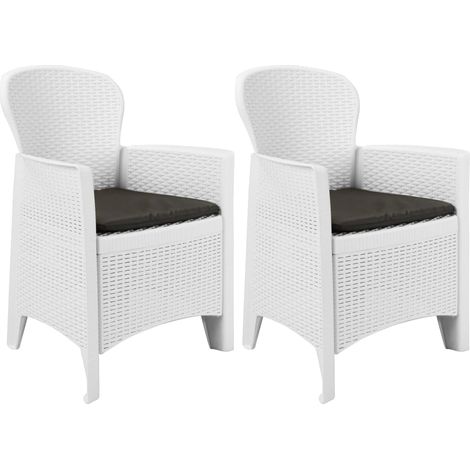 Gartenstühle 2 Stk. mit Kissen Weiß Kunststoff Rattan-Optik