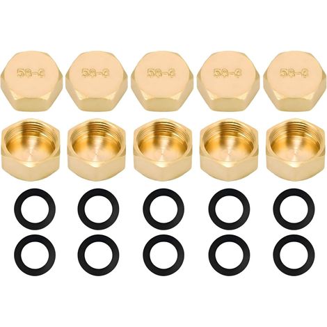 Lot de 10 bouchons filetés femelles G3/4" (Ø 24 mm), DN20, avec capuchon hexagonal en laiton et joint en caoutchouc, adaptés aux raccords filetés des tuyauteries et des vannes de radiateurs (1/5)