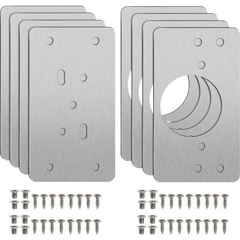 Plaque Reparation Charniere Porte D'armoire avec Trou, 8pcs Kit de Réparation Charnière Meuble Acier en Inoxydable avec Vis, Hinge Repair Kit pour Installation de Charniere Porte Placard (1/5)