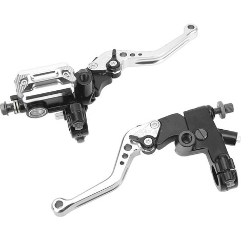 Universelles 7/8-Zoll-Motorradbremsenset, Hauptbremszylinder mit Ausgleichsbehälter, Carbon-Handschutz und silberner Hebel, 2-teiliges Set für Lenker (1/5)