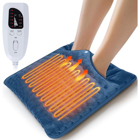 Chauffe-pieds électrique pour femmes, hommes et personnes âgées, chauffage rapide pour les pieds avec 6 réglages de chaleur et minuterie, coussin chauffant lavable,bleu marine 40 x 40 cm