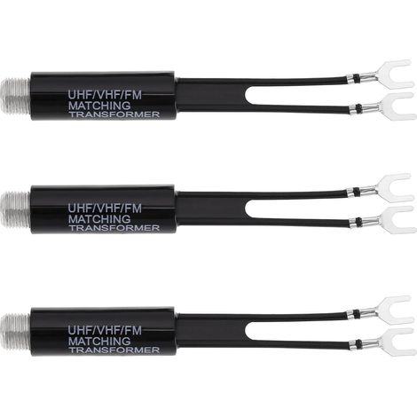 Lot de 3 transformateurs UHF/VHF/FM 75 ohms vers 300 ohms - Connecteur F - Adaptateur d'antenne TV nickelé pour récepteur radio Hi-Fi AV Antenne TV (1/5)