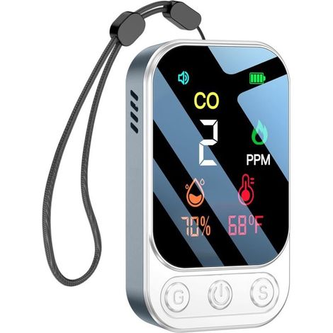 Portable Carbon Monoxide Detector for Travel, Camping, Car, Portable CO Alarm, Carbon Monoxide Meter with Built-in Rechargeable Battery, White, HD09 (1/5)