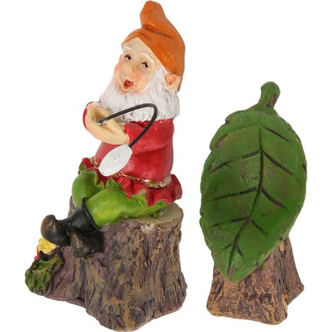 Lot de 2 Nains de Jardin Miniatures Porte-Bonheur, Figurines de Gnomes Réalistes avec Feuille, Ornements de Pelouse pour Décoration Extérieure (1/5)