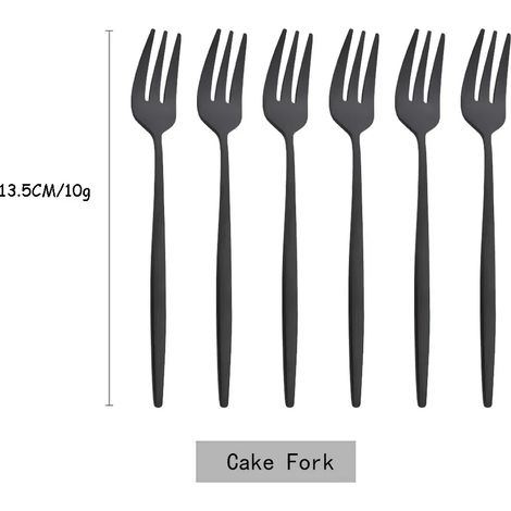 (Noir, lot de 6) Fourchettes à thé, couverts à salade et ustensiles de cuisine en acier inoxydable