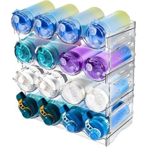 4 Pièces Range Bouteille Frigo Empilable Porte Support Rangement Bouteille Vin Eau Vertical Casier à Bouteilles Plastique Contenir Jusqu'à 16 Bouteillespour Comptoirs de Cuisine Armoire Réfrigérateur