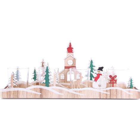 Bougeoir de Noël en bois avec paysage XMAS TRADI