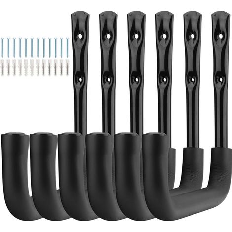 Lot de 6 crochets de rangement robustes de 25 cm pour garage avec, cintres d'intérieur et d'extérieur et organisateur pour échelles, chaises, outils de jardin, vélos (23 cm x 25 cm) (1/5)