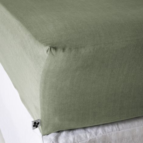 Drap-housse 180 x 200 cm – Lyocell uni Thym – LYSANDRE – Bonnet 30 cm (1/3)