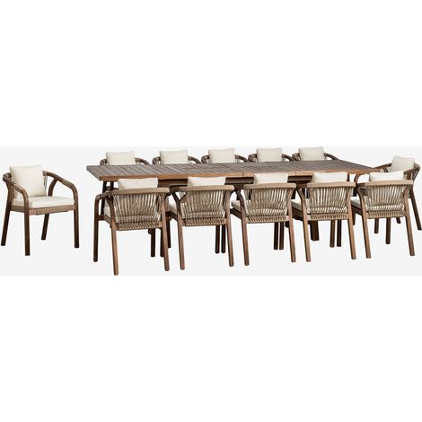 Ensemble table rectangulaire extensible 200-260-320x100 cm et 12 chaises de salle à manger avec accoudoirs en bois d'acacia de D SKLUM (1/5)
