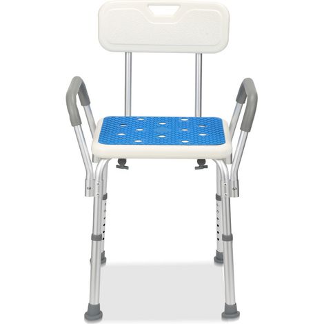 SWANEW Sgabello da doccia regolabile in altezza fino a 136 kg Sgabello da bagno - Con braccioli e schienale quadratoSgabello da doccia regolabile in altezza fino a 136 kg sgabello da bagno (1/5)