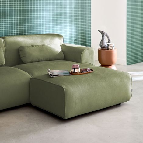Pouf. module pour canapé. repose-pieds pour canapé 3 places en velours côtelé vert. L 102 x P 70 x H 41cm - Wallas