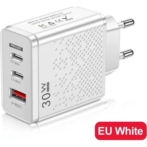 Chargeur rapide 30 W, adaptateur PD USB-C, compatible Quick Charge 3.0, compatible iPhone, Samsung et Xiaomi, chargeur mural USB Type-C pour voyages. (1/5)