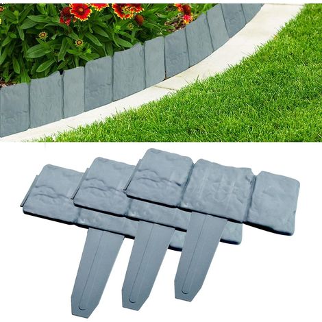 20 Pcs Bordure de Jardin, Bordure de Pelouse de Jardin Clôture Bordure Gris Bords de Pelouse de Jardin en Plastique Palissade Clôture Effet Pierre PelouseBordure pour Jardin Pelouse