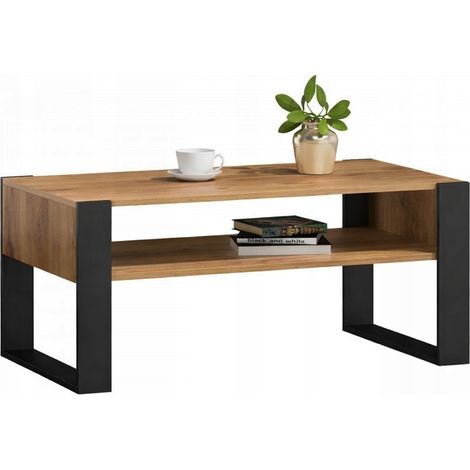 KAJA Wotan Couchtisch – schwarzer Loft-Retro-Stil mit Ablage PER