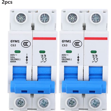 Interrupteur différentiel 2P 63A 400V AC GYM1-DZ47S, protection contre les surcharges et courts-circuits, pour tableau électrique domestique et industriel. (1/5)