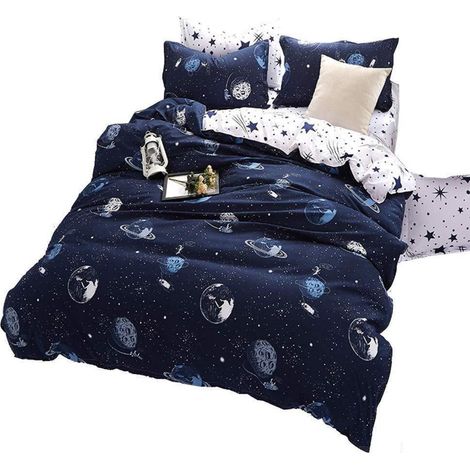 Bettwäsche-Set 4-teilig 240x220cm Dunkelblau Universum Mikrofaser