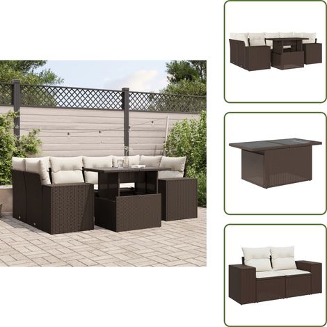 The Living Store 7-tlg. Garten-Sofagarnitur mit Kissen Braun Poly Rattan - Gartentisch (1/5)
