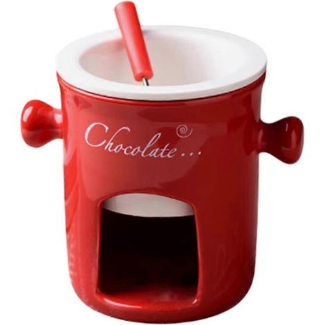 Mug à fondue en céramique rouge pour faire fondre le chocolat (1/5)