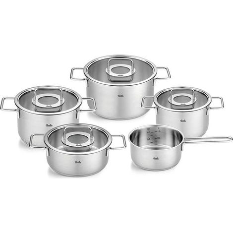 Fissler Set di Pentole 5 Pezzi Acciaio Inox Adatto Induzione Argento