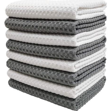 8 Ultra Premium Mikrofaser-Küchenhandtücher - Hand-/Geschirrtücher - Wabenstruktur (Grau/Weiß, 40x71 cm)