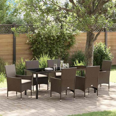 Garten Essgruppe mit Kissen 7 pcs Braun Poly-Rattan